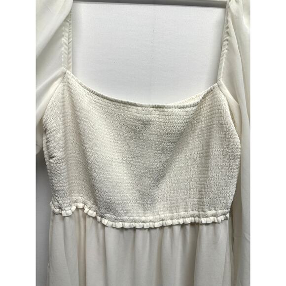 Wilfred Aritzia Soiree Cream Cropped Top XL Long Puff Sleeve Smocked - Picture 4 of 11